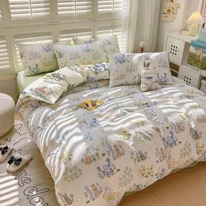 100% Cotton Duvet Cover Set 2Pcs Twin Comforter Cover Pillowcase Cute Bunny Soft